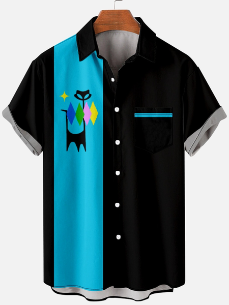 

Mens Retro Cat Camp Hawaii Sleeve Shirt, Black, Short Sleeves Shirts