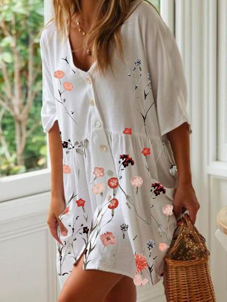 

Floral print designer hot style dress for women in cotton and linen style, Multicolor, Dresses