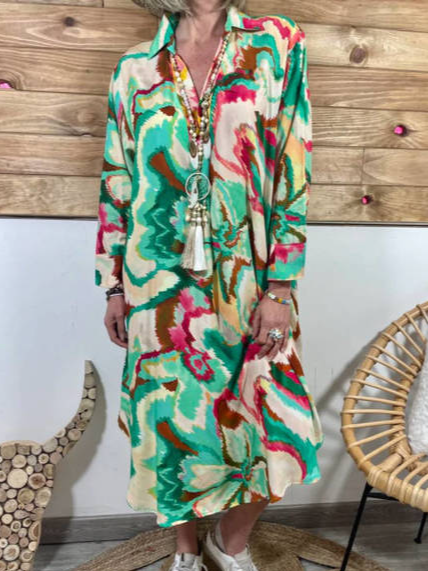 

Casual Long Sleeve Woven Dress, Green, Dresses
