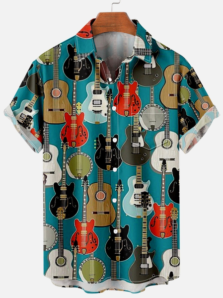 

Men’s Vintage Music Casual Short Sleeve Shirt, Green, Short Sleeves Shirts