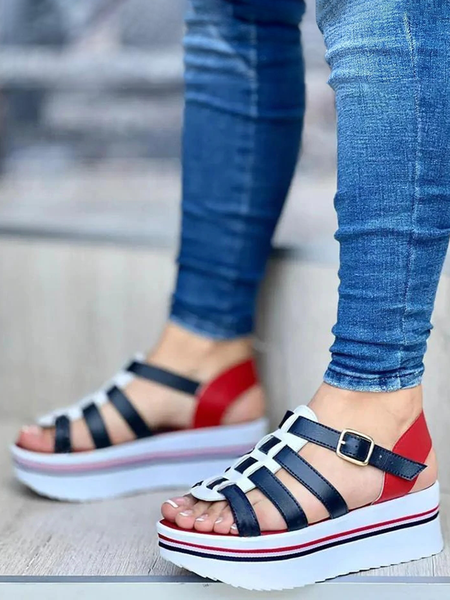 

Contrast Strap Platform Roman Sandals, Deep blue, Flat & Loafers