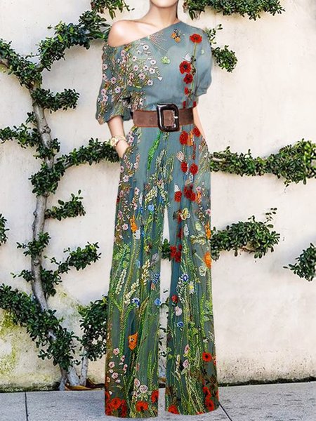 

Vacation Boat Neck Regular Fit Jumpsuit & Romper, Green, Jumpsuits