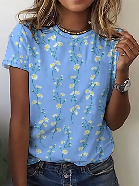 

Cute Flower Casual t Short Sleeve T-Shirt, Blue, T-shirts