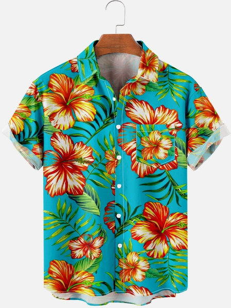 

Mens Hawaii flower Short Sleeve Shirt, As picture, Short Sleeves Shirts