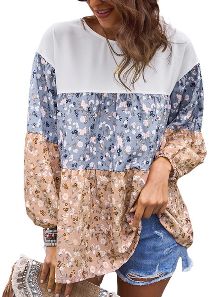 

Loosen Leopard Crew Neck Casual Long Sleeve Tops, Color1, Shirts & Blouses