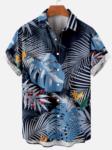 

Men’s Floral Color Block Casual Tribal Short Sleeve Hawaiian Shirt, Blue, Short Sleeves Shirts