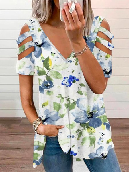 

Casual Loosen V Neck Short Sleeve T-Shirt, As picture, T-Shirts