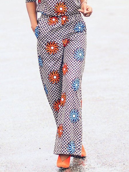 

Daily Printed Straight Leg Pants, Multicolor, Wide Leg Pants
