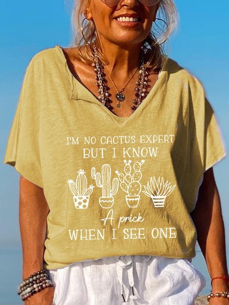 I'm No Cactus Expert But I Know A Prick When I See One Casual Short Sleeve Tops, Yellow, T-shirts