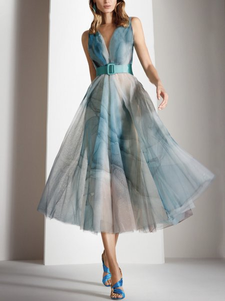 

Abstract Regular Fit Elegant Sleeveless Midi Dress, Multicolor, Midi Dresses