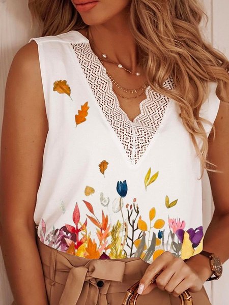 

Floral print designer hot style women's v-neck top, Multicolor, Tanks & Camis