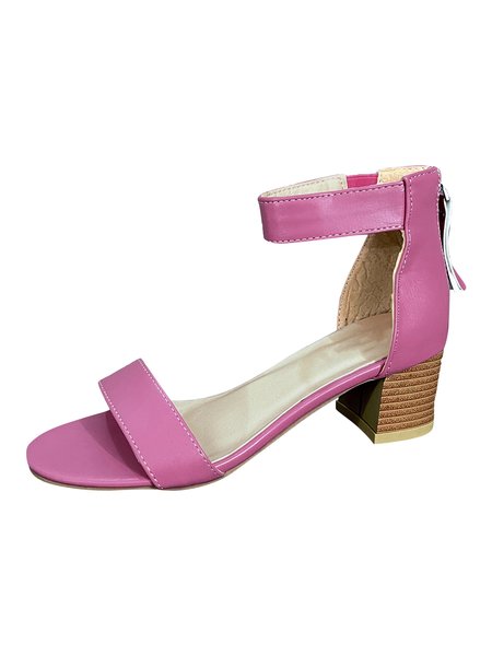 

Simple Solid Color Zip Block Heel Sandals, Pink, Sandals