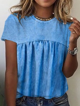 

Regular Fit Crew Neck Plain Short Sleeve Tops, Blue, Tunics