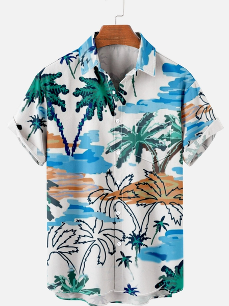 

Men's Casual Vacation Coconut Tree Print Short Sleeve Shirt, As picture, Short Sleeves Shirts
