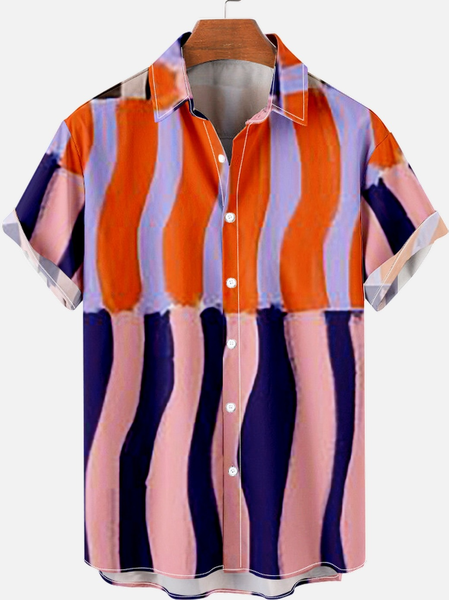 

Stripes Print Pattern Men's Short Sleeve Shirt, As picture, Short Sleeves Shirts