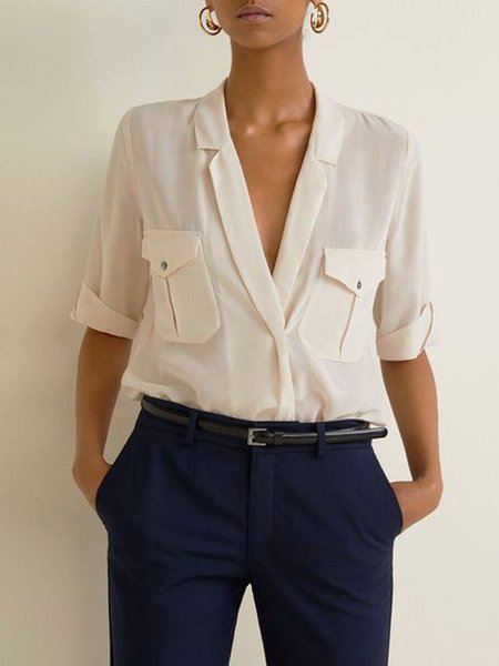 

Flat Collar Short Sleeve Blouse, Apricot, Blouses and Shirts