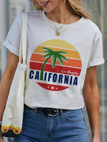 

Casual Vacation Coconut Tree Print T-Shirt, White, T-shirts