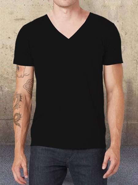 

Cotton Blends V Neck Men's Short Sleeve T-Shirt, Black, T-shirts