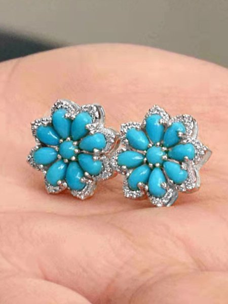 

Boho Vintage Turquoise Stud Earrings, Silver, Earrings