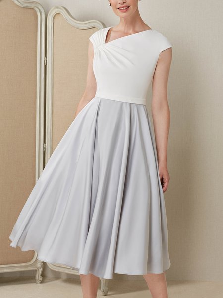 

Elegant Regular Fit Cap Sleeve Midi Dress, White-gray, Maxi Dresses