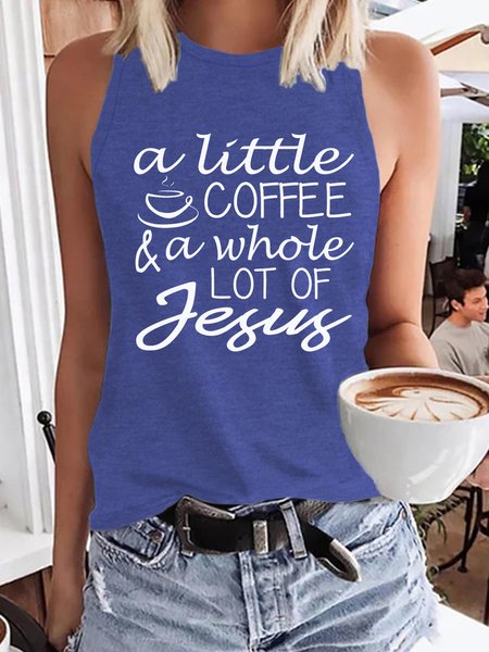 

A Little Coffee A Lot Of Jesus Casual Knit Tank, Blue, Tank Tops