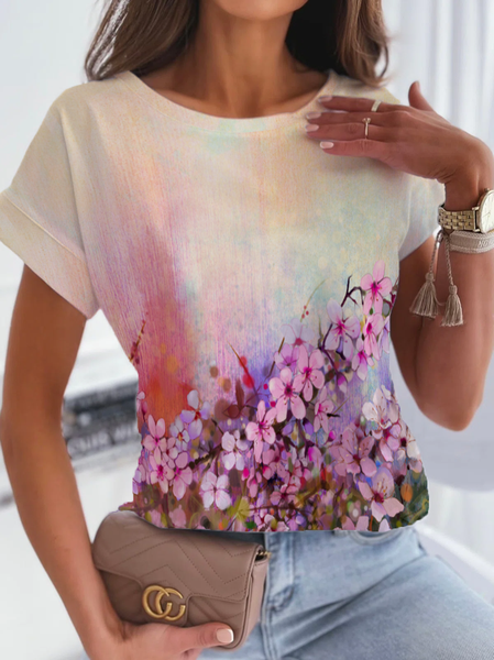 

Floral Crew Neck Regular Fit Short Sleeve T-Shirt, Multicolor, T-Shirts