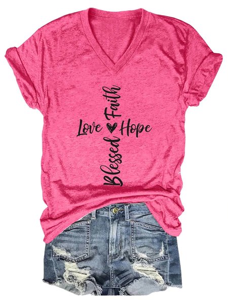 

Women's Faith Hope Love Blessed V-Neck T-Shirt, Pink, T-shirts