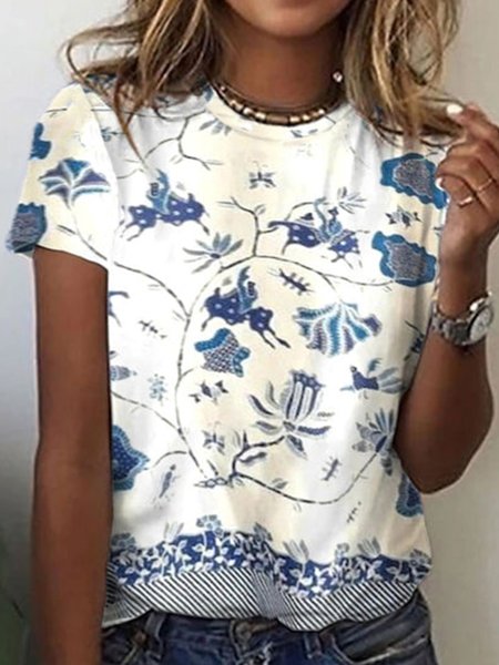 

Crew Neck Floral Regular Fit Short Sleeve T-Shirt, White, T-Shirts