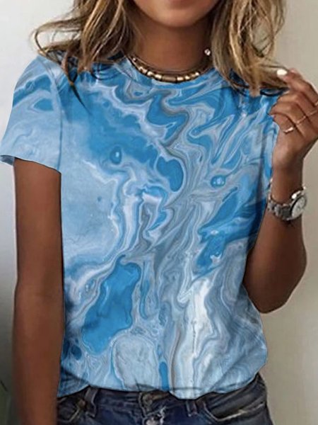 

Vacation Sea Abstract Geometric Loosen Casual Crew Neck Short Sleeve T-Shirt, Flower, T-Shirts