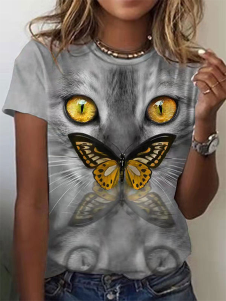 

Casual Crew Neck Animal Short Sleeve T-Shirt, As picture, T-Shirts