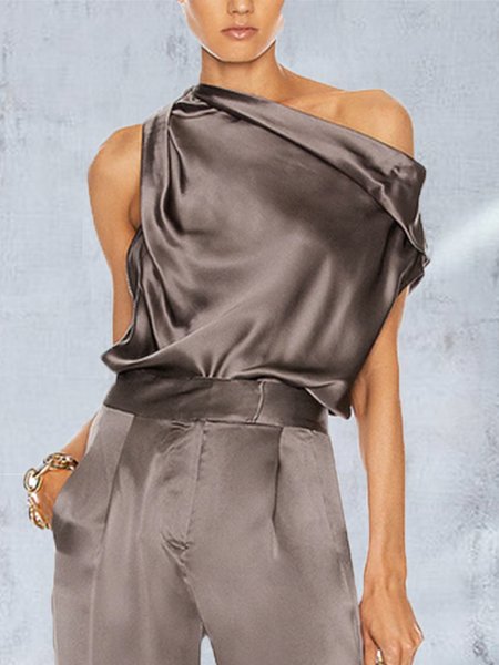 

Elegant Regular Fit SleeveLess Solid Top, Cameo, Blouses and Shirts