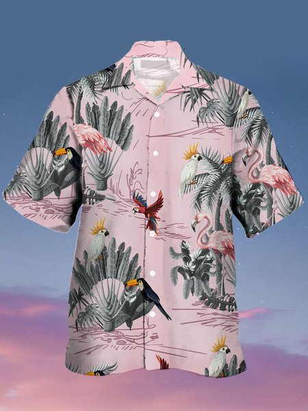 

Men's Casual Vacation Breathable Short Sleeve Hawaiian Shirt, Pink, Men's Floral shirt