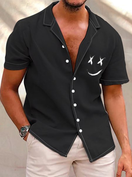 

Men's Smiley Short Sleeve Vacation Shirts, Black, Short Sleeves Shirts