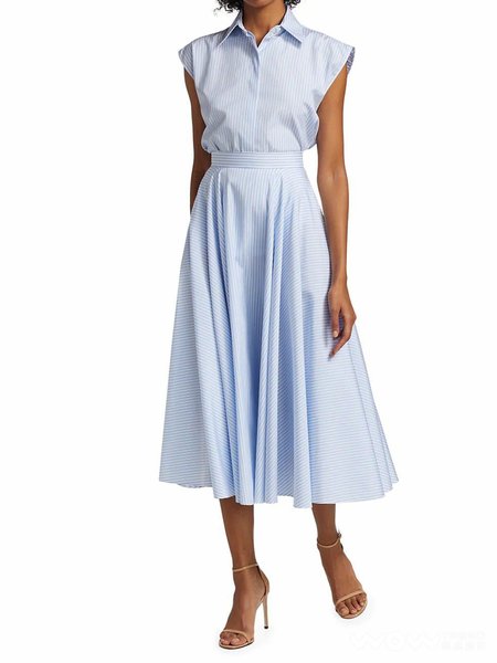 

Striped Shirt Collar Simple Sleeveless Blouse, Blue, Blouses and Shirts