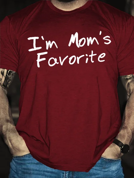 

I'm Mom's Favorite Round Neck Short Sleeve Casual T-Shirt, Red, T-shirts