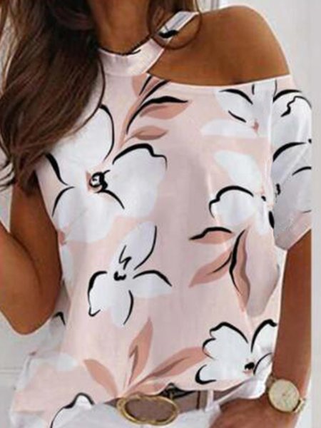 

Halter Short Sleeve T-Shirt, Flower, T-Shirts