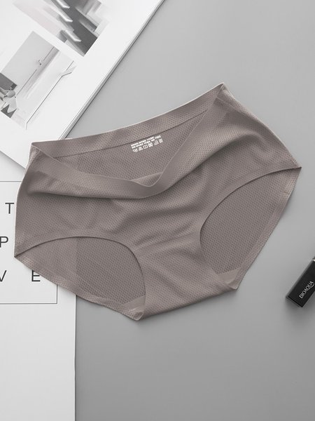 

Women's Breathable Ice Silk Seamless Briefs One Piece Cotton Bottom Crotch Mid Waist Panties Plus Size, Light coffee, Intimates