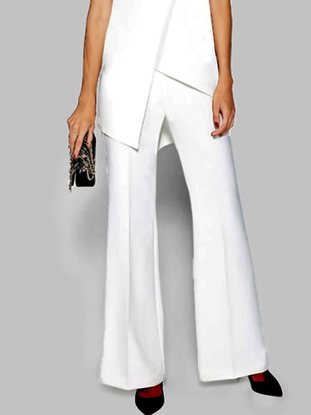 

Plain Regular Fit Simple Work Pants, White, Wide Leg Pants