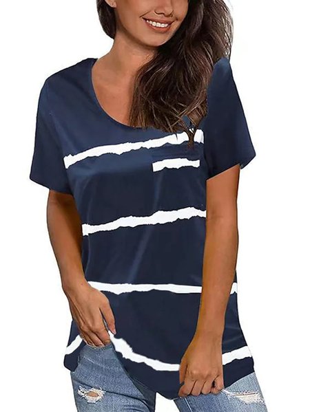

Casual Crew Neck Short Sleeve T-Shirt, Blue, T-Shirts