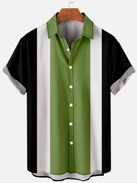 

Men’s Color Block Casual Tribal Short Sleeve Hawaiian Shirt, Green, Short Sleeves Shirts