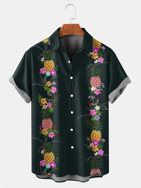 

Hawaiian Graphic Men's Casual Men's Shirt, Black, Men's Floral shirt