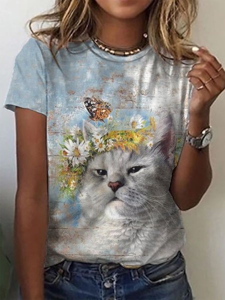 

Casual Animal Loosen Crew Neck Short Sleeve T-Shirt, As picture, T-Shirts
