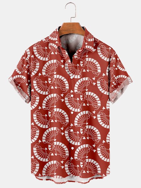 

Japanese Traditional Graphic Men's Casual Hawaiian Short Sleeve Shirt, Red, Men's Floral shirt