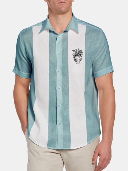 

Short Sleeve Lapel Coconut Tree Short Sleeve Polo Shirt, Lightblue, Blouses&Shirts