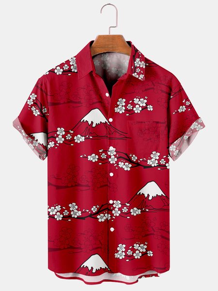 

Japanese Traditional Graphic Men's Casual Hawaiian Short Sleeve Shirt, Red, Men's Floral shirt