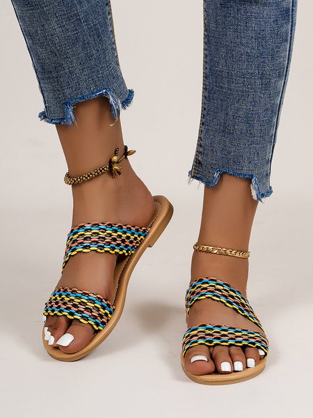 Buy Ladies Ethnic Style Woven Beach Lightweight Sandals Slippers, Zolucky, flower