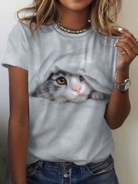 

Casual Animal Crew Neck Short Sleeve T-Shirt, As picture, T-Shirts