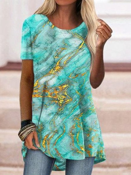 

Rainbow gradient marble loose top T-shirt Plus Size, Cyan, T-Shirts