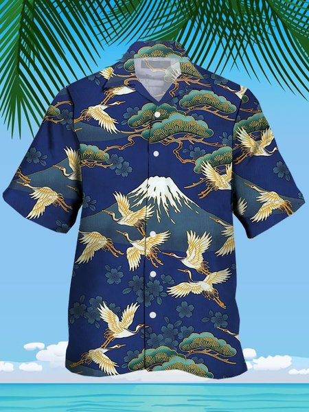 

Men's Vintage Print Casual Breathable Short Sleeve Hawaiian Shirt, Blue, Men's Floral shirt