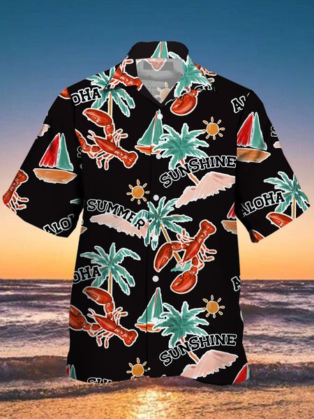 

Men's Casual Vacation Breathable Short Sleeve Hawaiian Shirt, Black, Men's Floral shirt